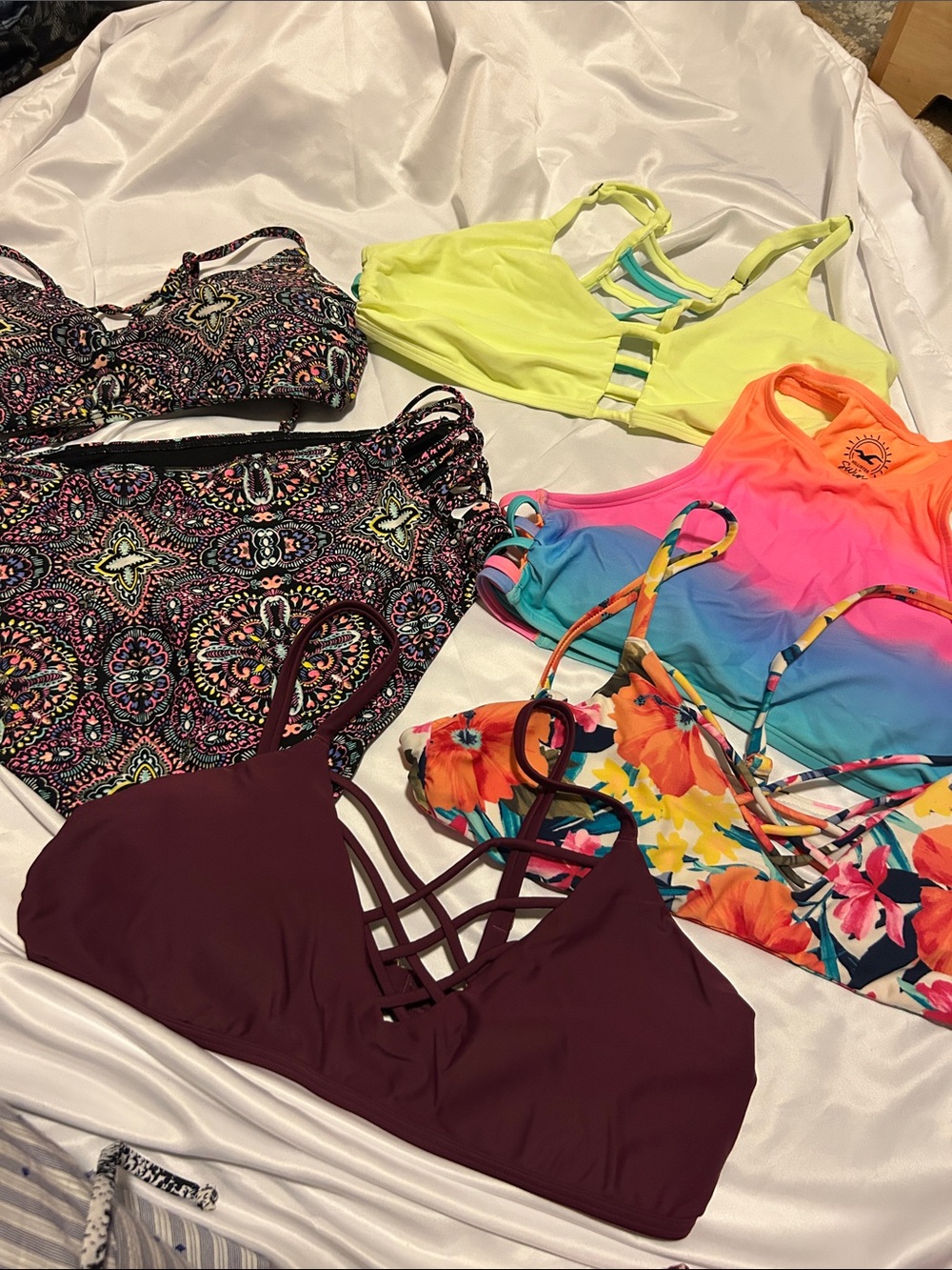 Mixed Women's Bikini Tops - Bright Floral, Neon, Paisley & Burgundy: avg 15” P2P